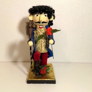 Nutcracker Holiday Christmas gift wood kneeling blue gold red roses romance used